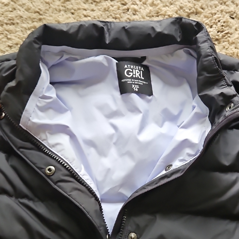 Girl's Black Puffer Jacket, Size XXL - Picture 3 of 6